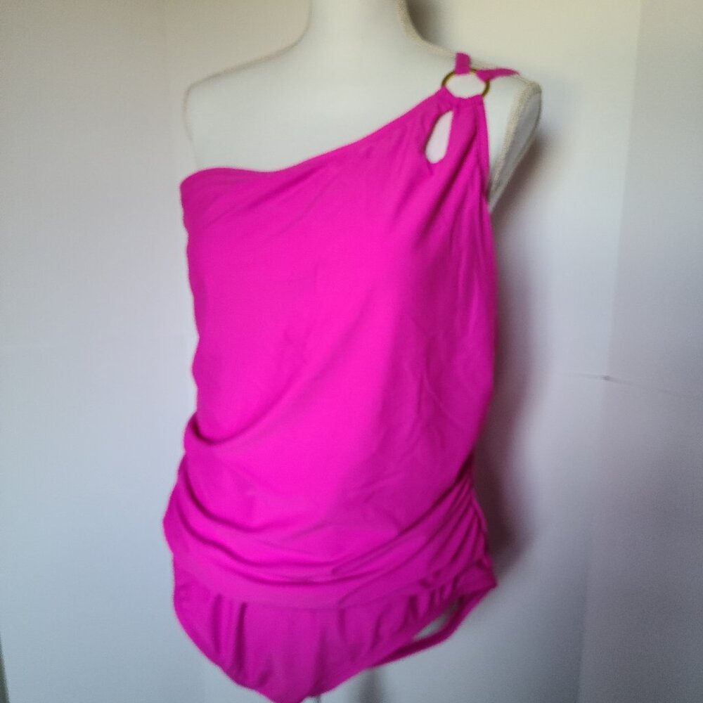 KATHY IRELAND HOT PINK ONE- SHOULDER GRECIAN STYLE ONE PEICE SWIMSUIT SZ XXLARGE